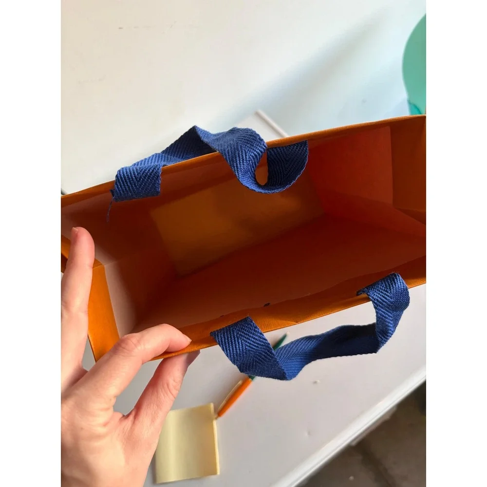 Louis Vuitton Orange Shopping Bag Blue Handles 14 Inch Tall Authentic Gift Bag